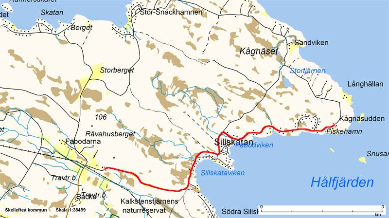 Karta som visar Kågnäsvägen